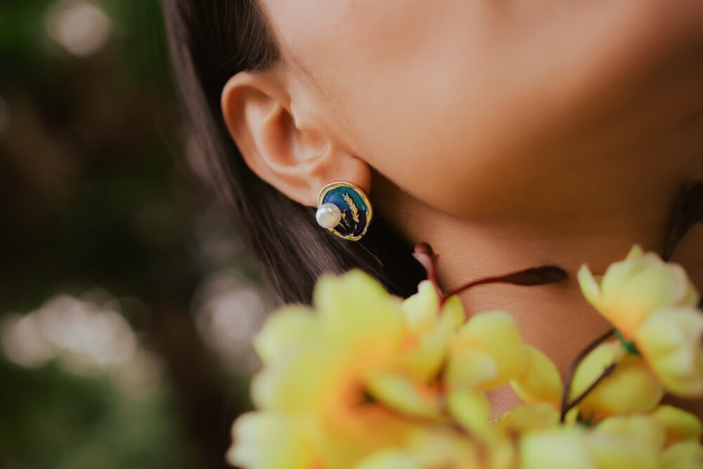 Pearl Bloom Studs (Blue)